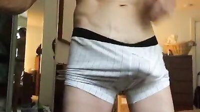 Hard in loose briefs: Amateur solo fun with boner!
