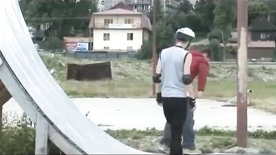 Outdoor Hairless Skater Boys Bareback Action Fucking!