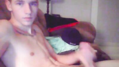 Blond Blue-Eyed Twink Shoots Load onto Abs in Amateur Cum Shot!