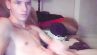 Blond Blue-Eyed Twink Shoots Load onto Abs in Amateur Cum Shot!