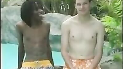 Black & White Pool Party: Interracial Bareback Action