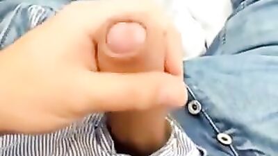 Teen gay porn boy jerks his uncut cock