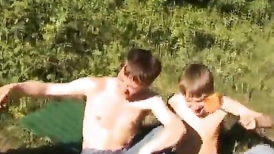 Gay Twink Threesome in the Woods (190 chars)