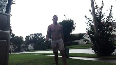 Street Rain: Amateur Nude Dare in Public! OR Boxers and the Rain: Public Outdoor Gay Fun
