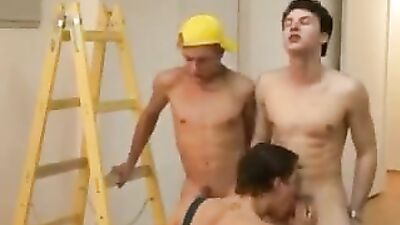 GayPorn Twinks after a hard day at work - Bareback Group Sex!