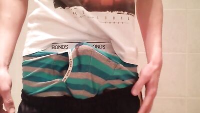 Boy cums in UNDIES