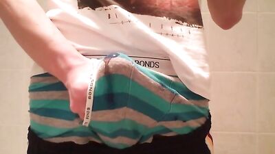 Boy cums in UNDIES