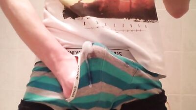 Boy cums in UNDIES