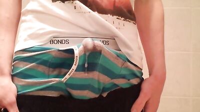 Boy cums in UNDIES