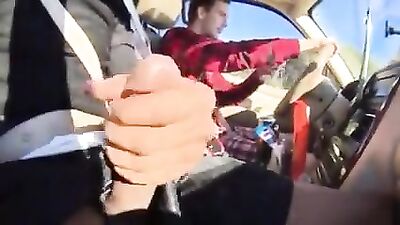 Gay porn tube wanking off a friend in the car