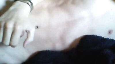 Pale twink cum shots on his bed