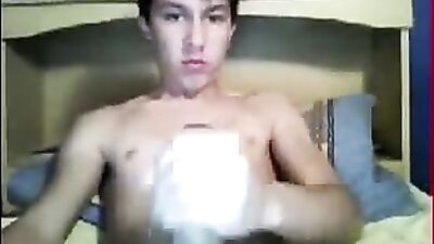 Web-Cam Wankfest! Hot boy cums out in the open!