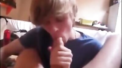 Young Blonde Boy Sucks Big Cock and Swallows Cum!