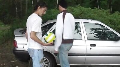 Car Fuck Raw: Two Cute Boys Get Dirty in the Rain!