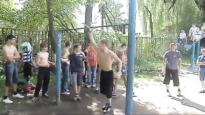 Ukraine School Yard Gymnatics: The Boys Secret Practice!