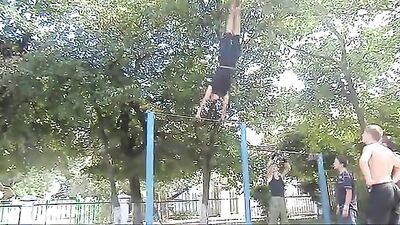 Ukraine School Yard Gymnatics: The Boys Secret Practice!