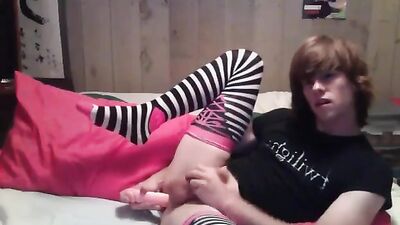 Sissy slut fucks ass with dildo