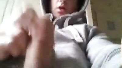 Hoody twink jerk off and cum
