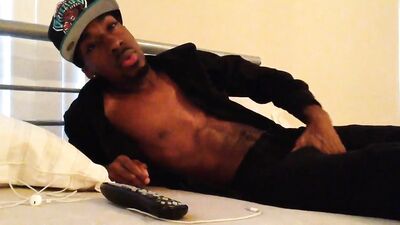 Jerking While Watching TV - Hardcore Black Amateur Cocks