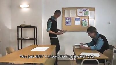 Young Blond Studs in Classroom Heat