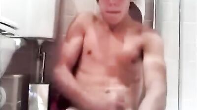 Young Twink Solo in the Bathroom Stall