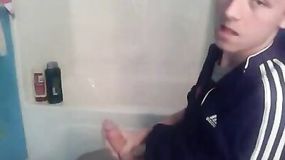 Masturbating in the Bathroom for Gay Porn Stars - Web-Cam Handjob