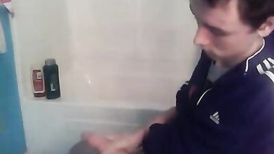 Masturbating in the Bathroom for Gay Porn Stars - Web-Cam Handjob