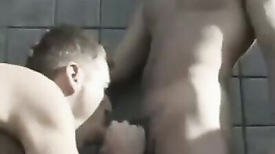 Outdoor Shower Bareback Group Sex Triple Threat!