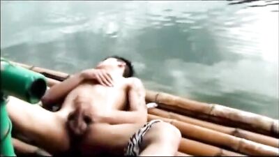 Cumming on a Raft - Asian Exposure Outdoors!