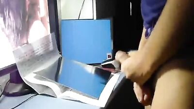 Watching Purple Buddys Cum Shots on Computer - Gay Porn Action Amature!