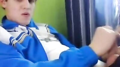 She masturbates with his blue jacket