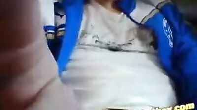 She masturbates with his blue jacket