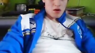 She masturbates with his blue jacket