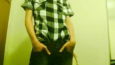 Jerking Off Smooth Teen in Chair Ends with Cumshot