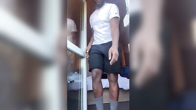 [ABX][2][285] - White twink gives BBC risky wet blowjob on balcony huge cum shots