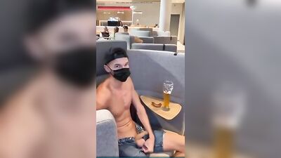 German Twink Jerks Off in the Airport Lounge - Cum Shots - Big Cocks - Solo - Teen - Horny Colombian Teens