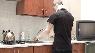 Russian Twink Andys Bareback Kitchen Fuck with Daddy!