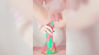 Cumming with Colorful Long Dildo: Amateur Ass Play Solo Cums