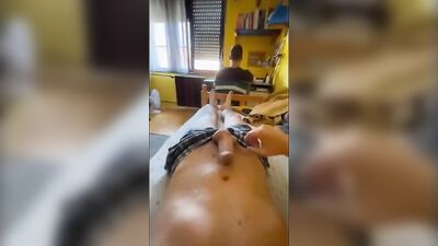 Straight guy gets horny. Jerking off while his buddy is gaming then its of to clean u