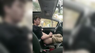 Twink Cum Show in His Car: Rainy Day Outdoor Adventure