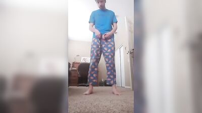 Jerking Off In Pajamas Cum Shot