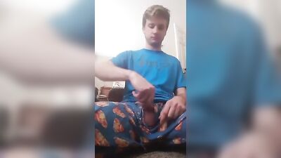 Jerking Off In Pajamas Cum Shot