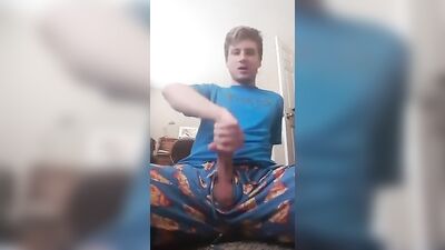 Jerking Off In Pajamas Cum Shot