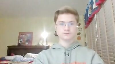 Ginger Boys Porn with Glasses Jerks Off - Explosive Solo Straight Web-Cam Action!