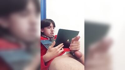 Colombian Twink Cums Hard While Watching Porn!