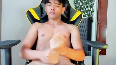 Latin Big Cock Fun Web-Cam Handjob Solo Action With Two Hands Again!