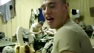 Gay Army Muscle Webcam Fetish: Banana Solo Show