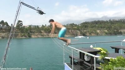 Water Skiing Fun! Threesome Oral Sucking with Muscle Boys