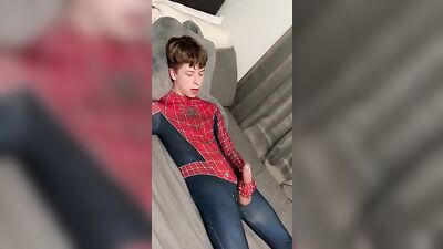 Gay Spiderman Cumming Web-Cam Solo Sex!