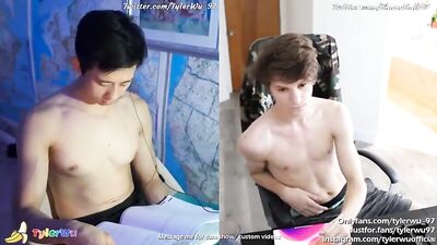 Gay Asian Twink Facetime Cumshot with Tyler Wu and Shane Hall